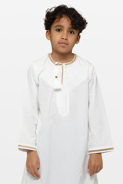 White & Gold Omani Kids Thobe