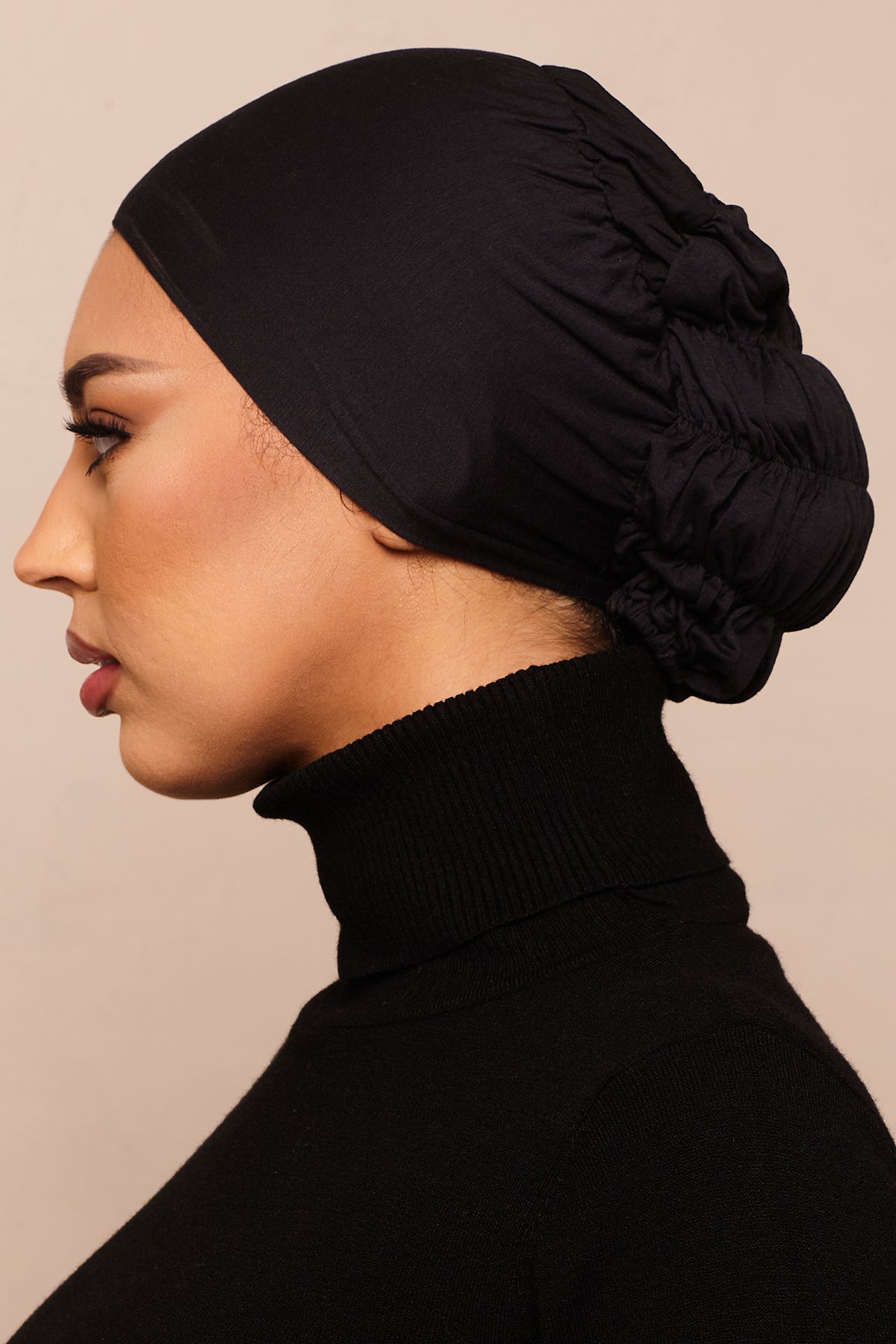 Jet BLack Scrunchie Bamboo Jersey Hijab Cap