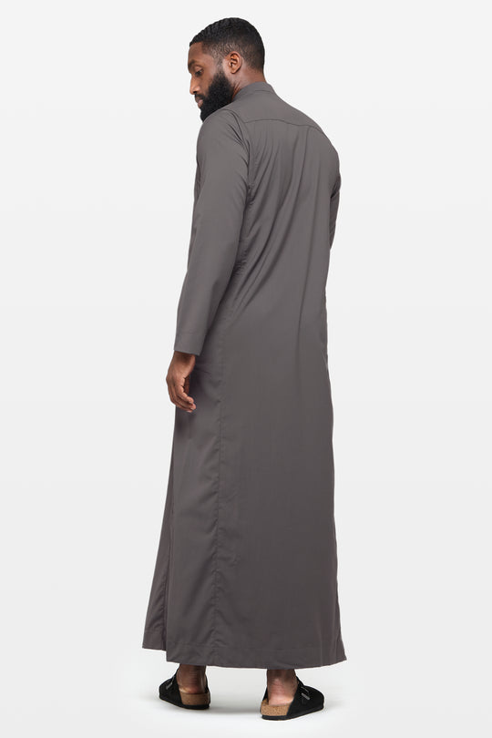 Charcoal Classic Saudi Collar Thobe - CAVE