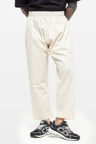 Pearled Ivory Wide-Leg Elasticated Cotton Trousers - CAVE