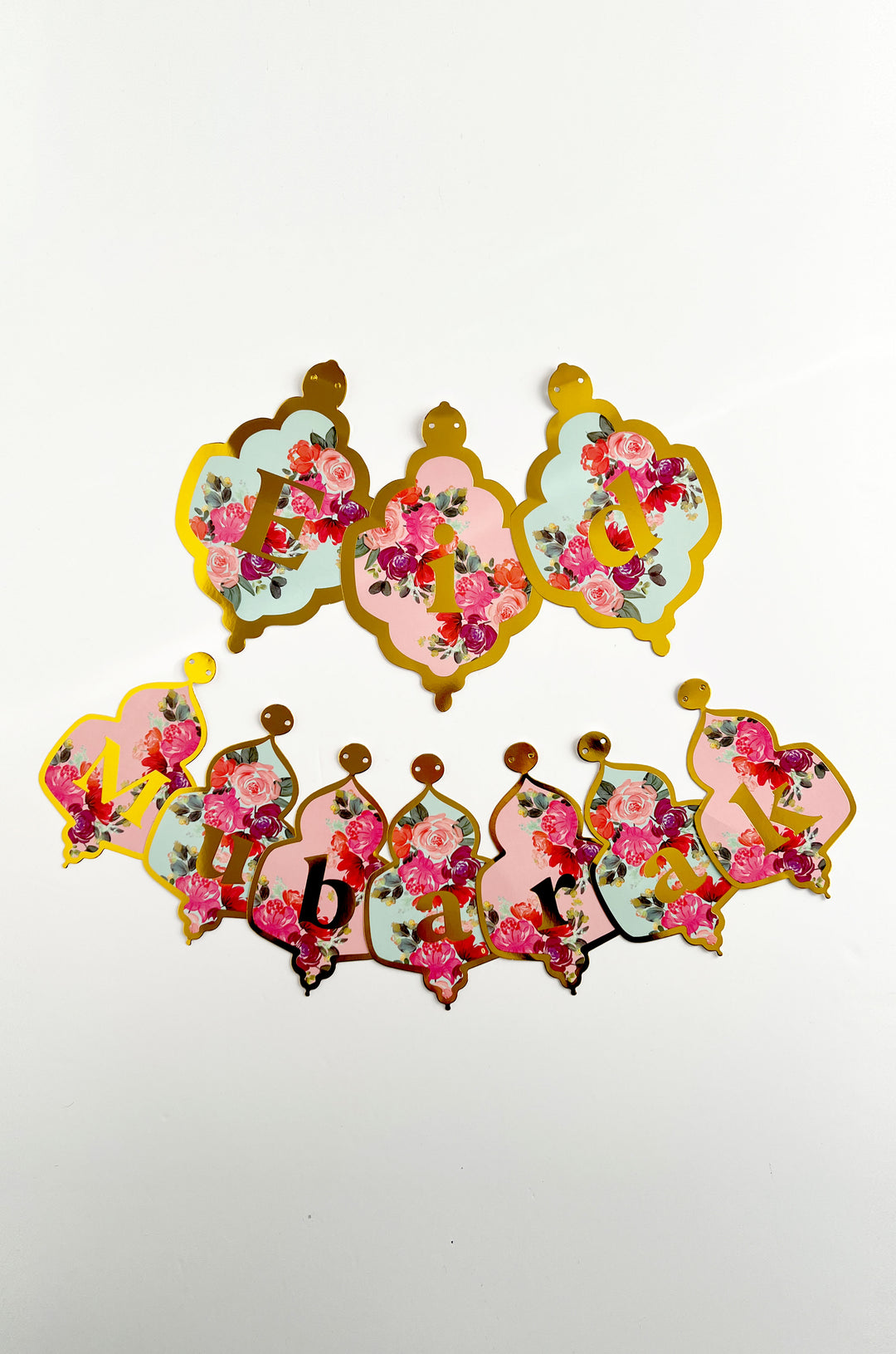 Eid Mubarak Bunting - Floral Pink, Green & Gold - CAVE