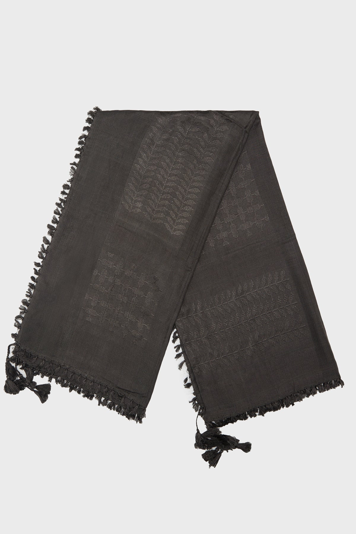 Luxury Bamboo Keffiyeh Scarf - Palestinian Pattern, Fringe Finishing - Man Occasional/Casual Wear - 120 cm x 120 cm - Charcoal/Grey - Cave