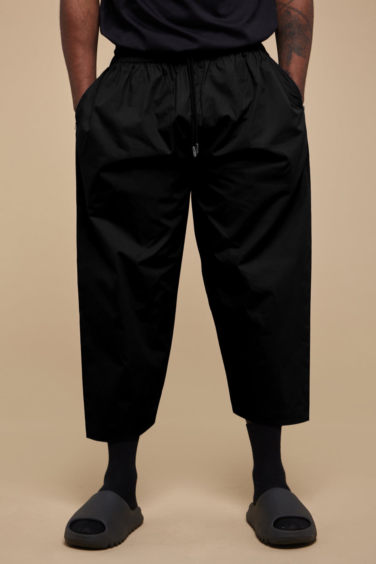 Jet Black Wide Leg Cotton Trousers - CAVE