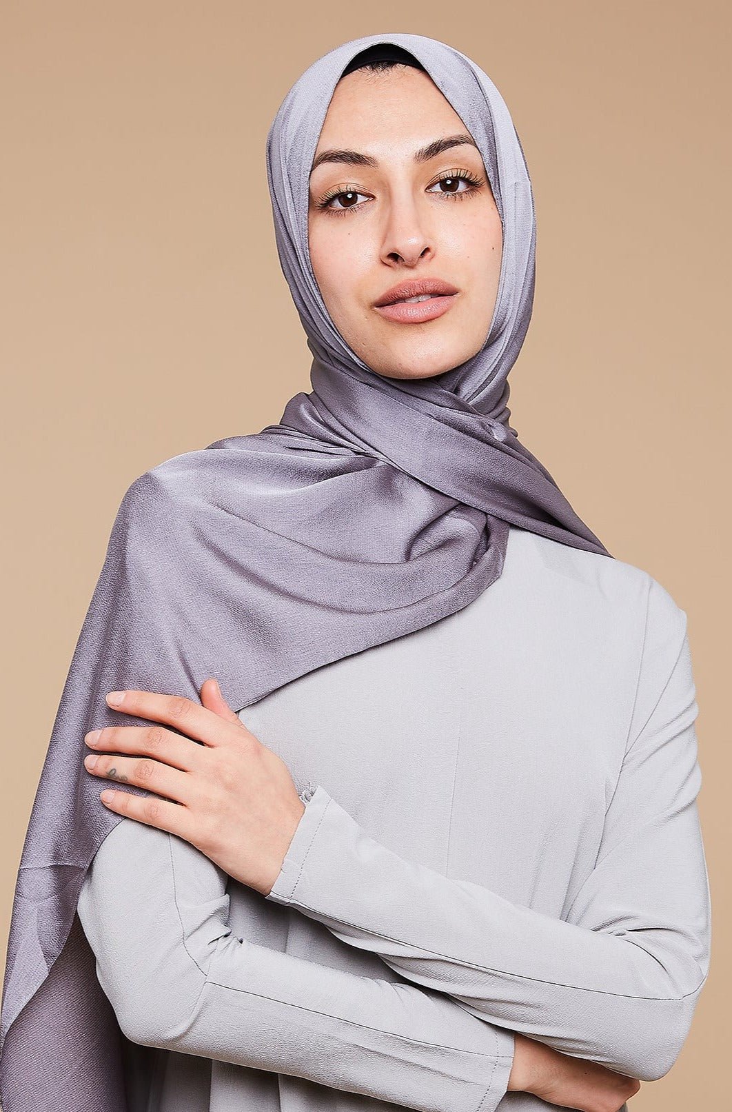 silver satin hijab