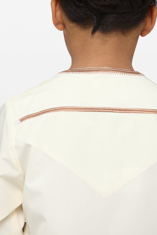 Eggshell Cream & Caramel Brown Omani Kids Thobe - CAVE