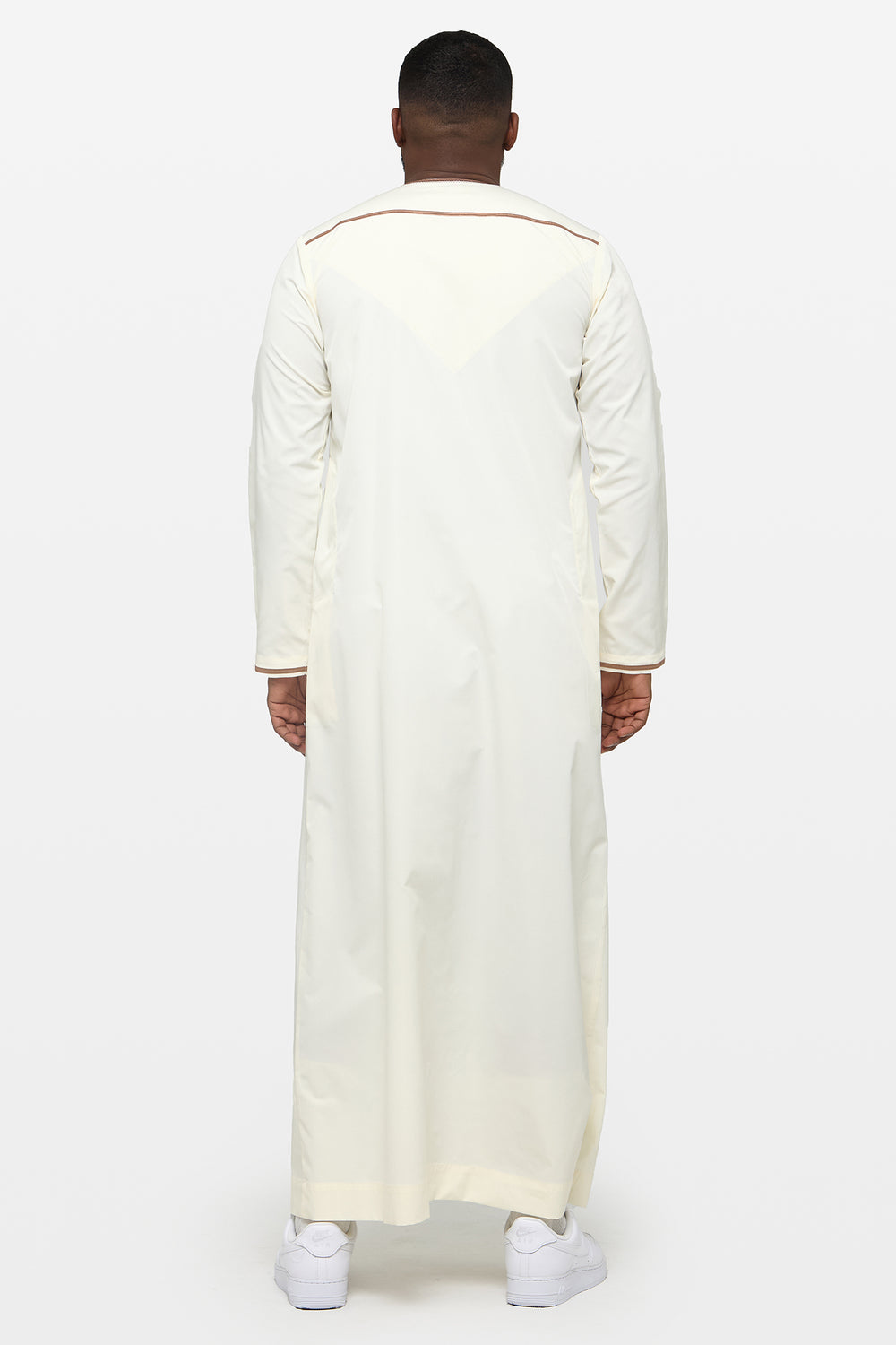 Eggshell Cream & Caramel Brown Omani Thobe - CAVE