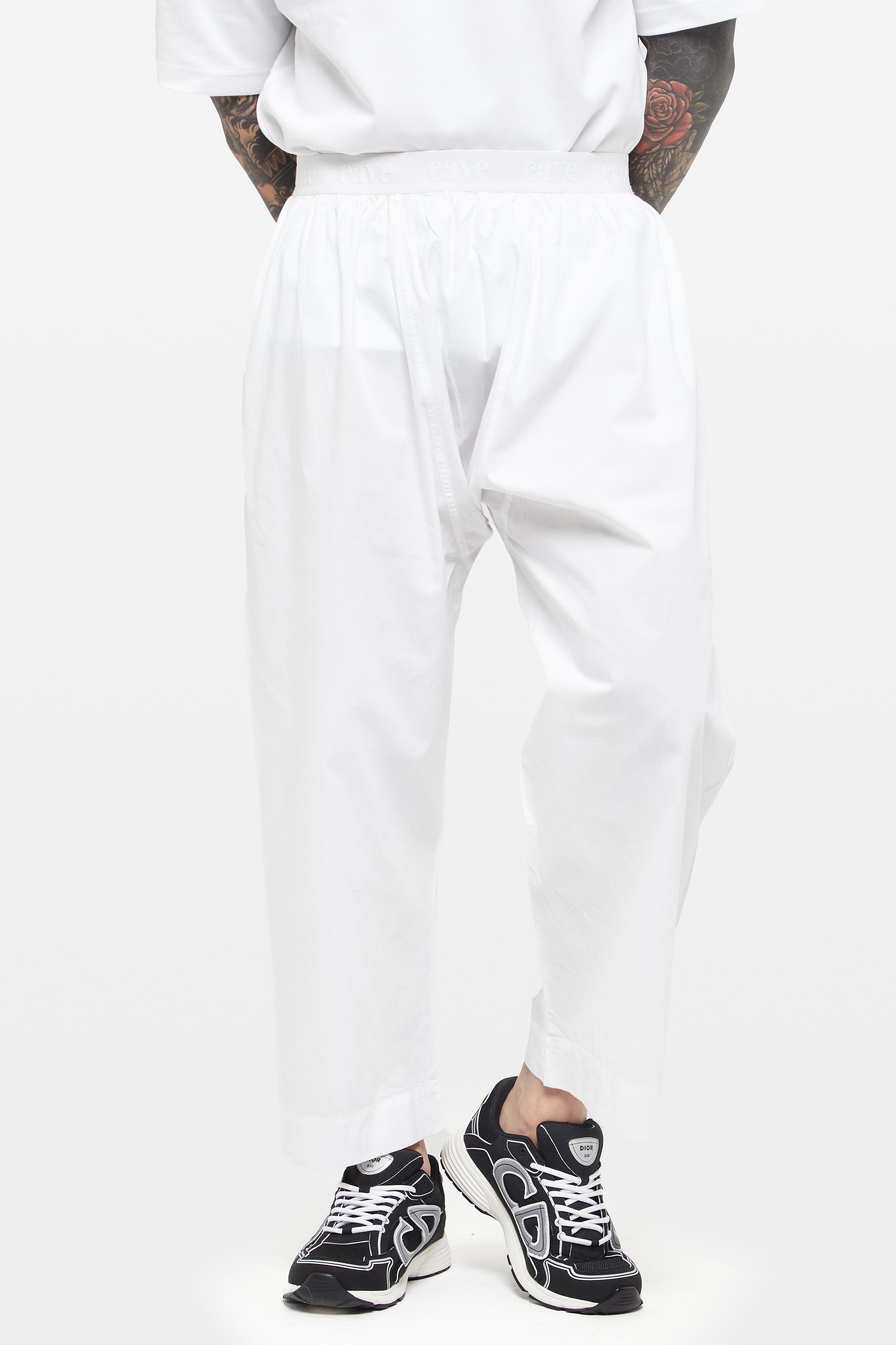 Pure White Wide-Leg Elasticated Cotton Trousers