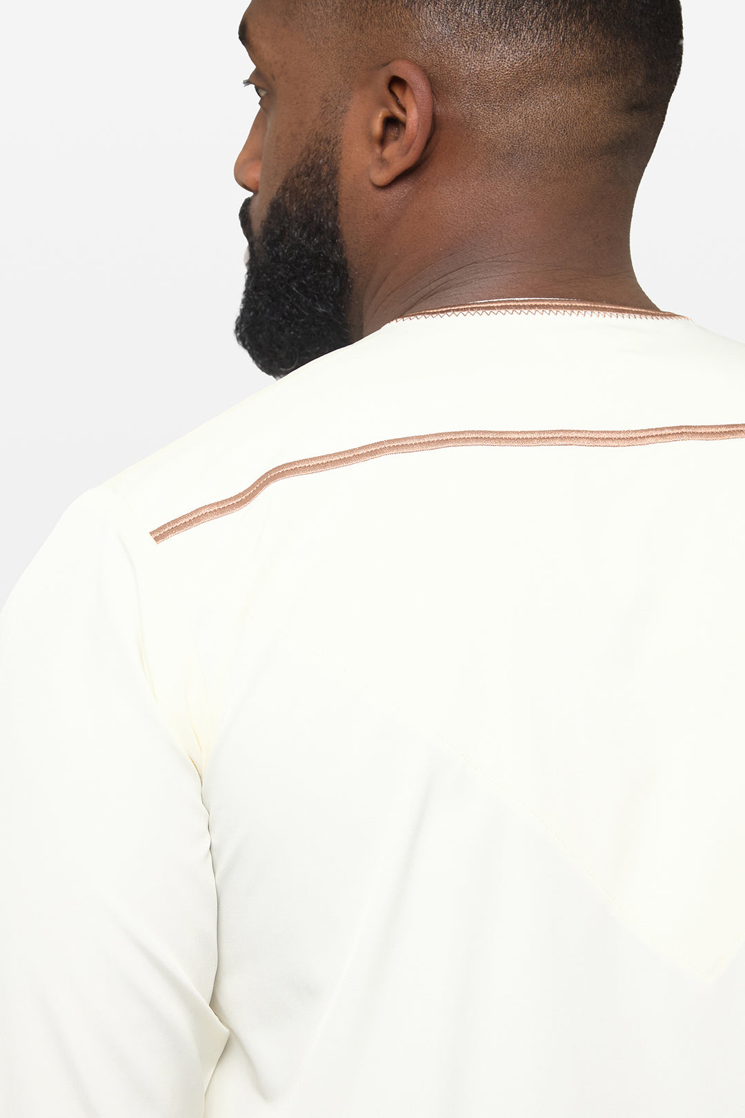 Eggshell Cream & Caramel Brown Omani Thobe - CAVE