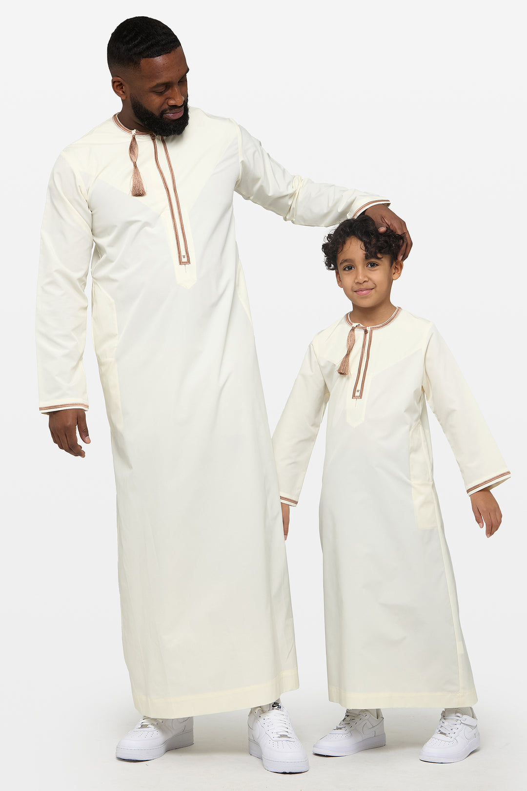 Eggshell Cream & Caramel Brown Omani Kids Thobe - CAVE