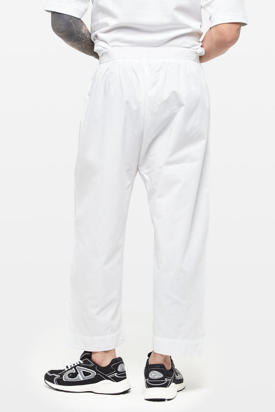 Pure White Wide-Leg Elasticated Cotton Trousers