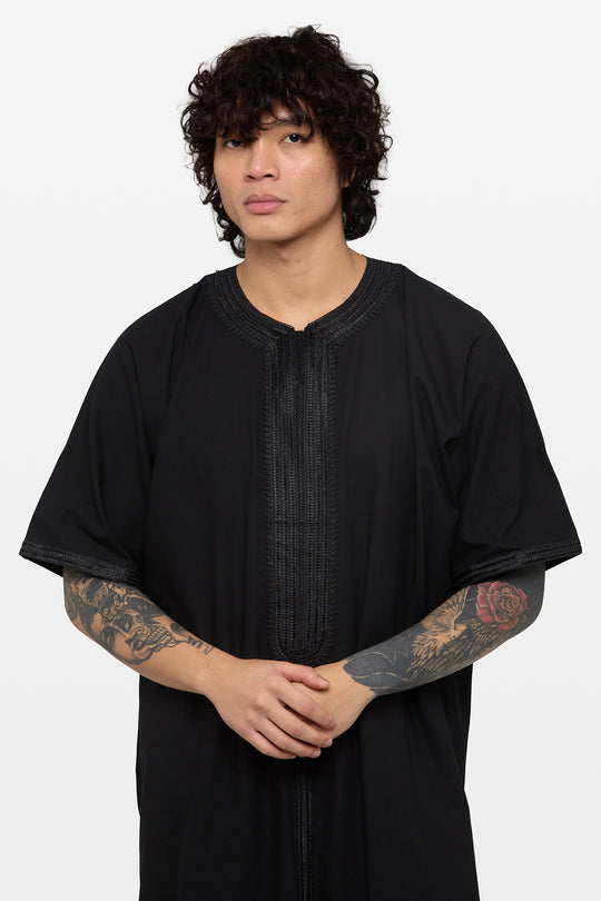 Carbon Black Linen Moroccan Thobe - CAVE