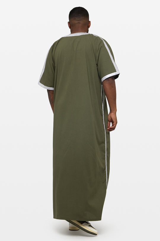 Emerald Green & Silver Sconce Linen Moroccan Thobe - CAVE