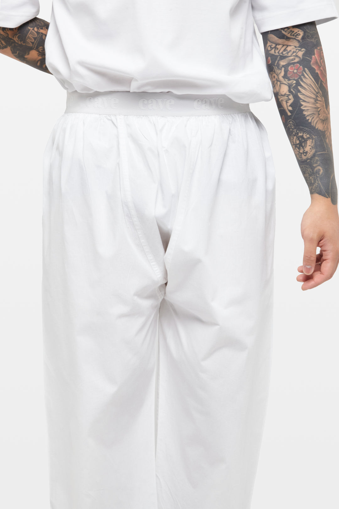 Pure White Wide-Leg Elasticated Cotton Trousers