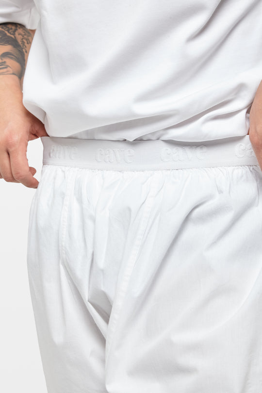 Pure White Wide-Leg Elasticated Cotton Trousers