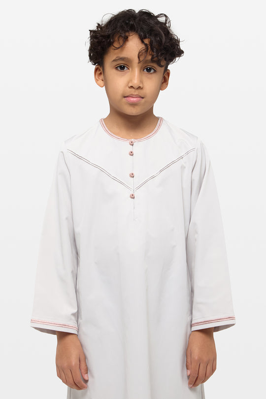Wind Grey & Shadow Rose Emirati Kids Thobe - CAVE