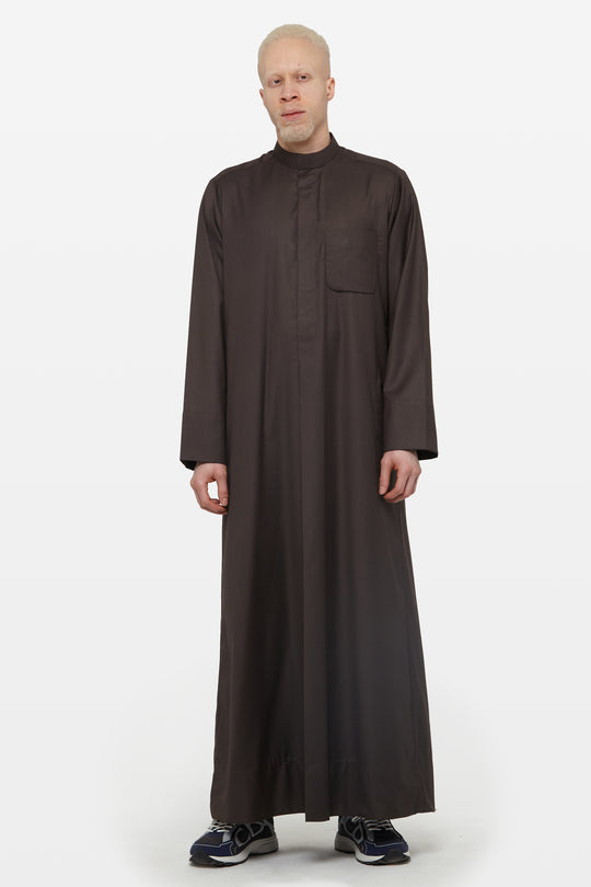 Pecan Brown Kuwaiti Collar Thobe