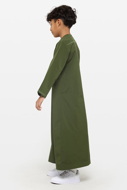 Oakmoss & Khaki Omani Kids Thobe - CAVE