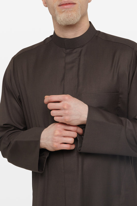 Pecan Brown Kuwaiti Collar Thobe