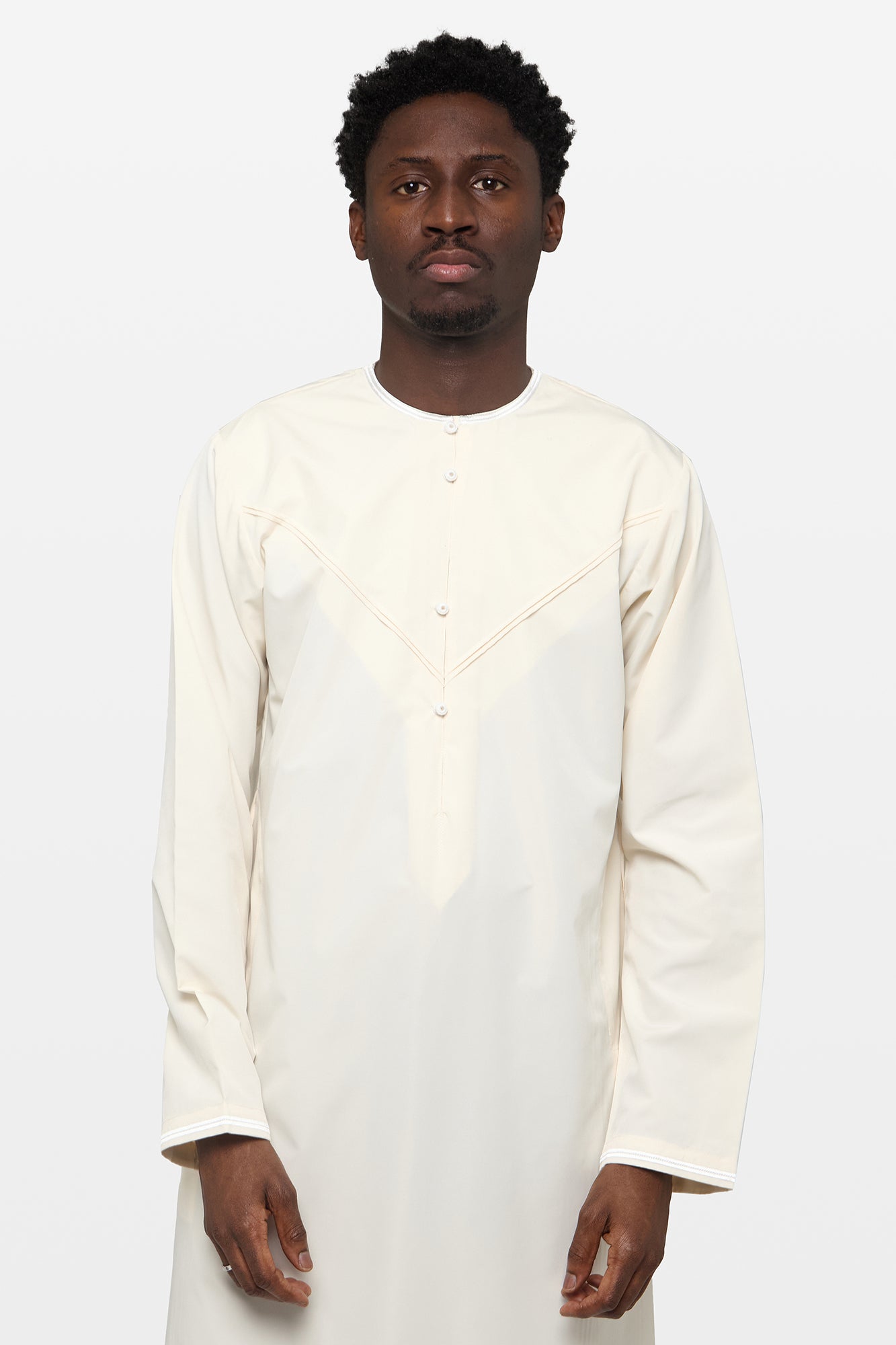 Pearled Ivory & White Emirati Thobe - CAVE