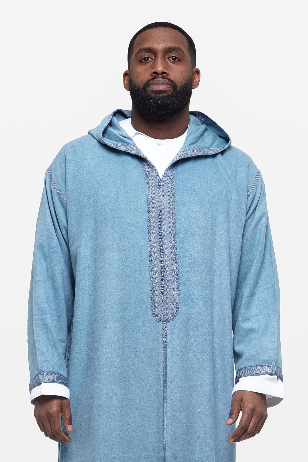 Faded Denim Hooded Moroccan Thobe - CAVE