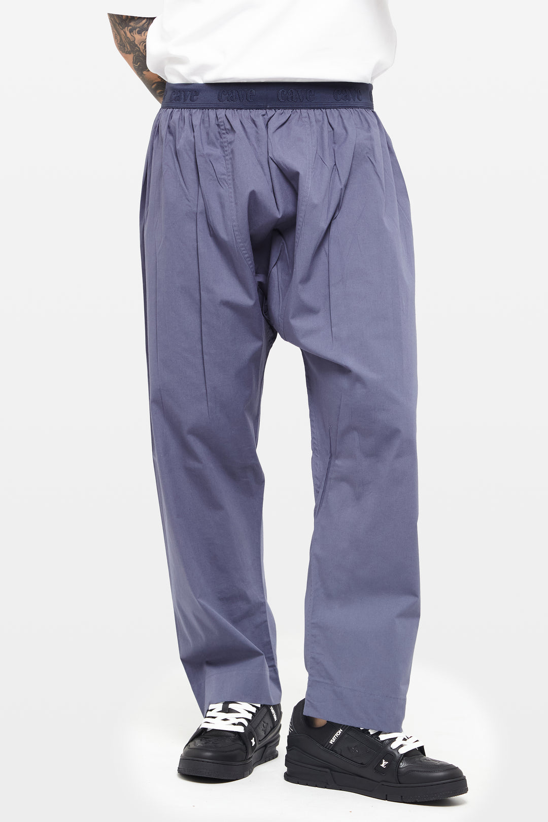 Blue Shadow Wide-Leg Elasticated Cotton Trousers