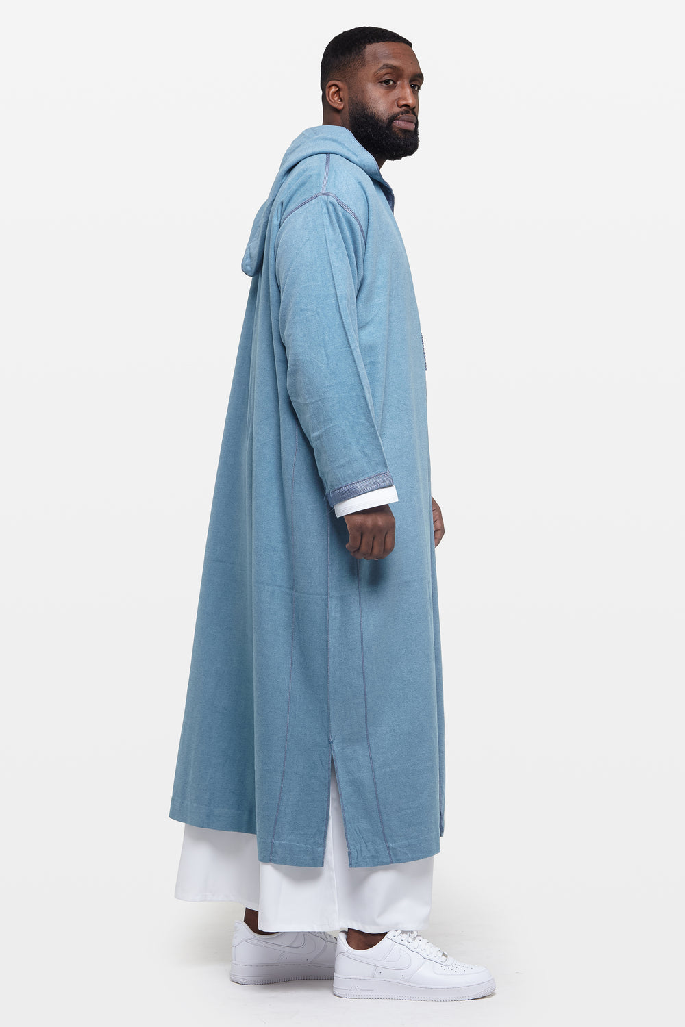 Faded Denim Hooded Moroccan Thobe - CAVE
