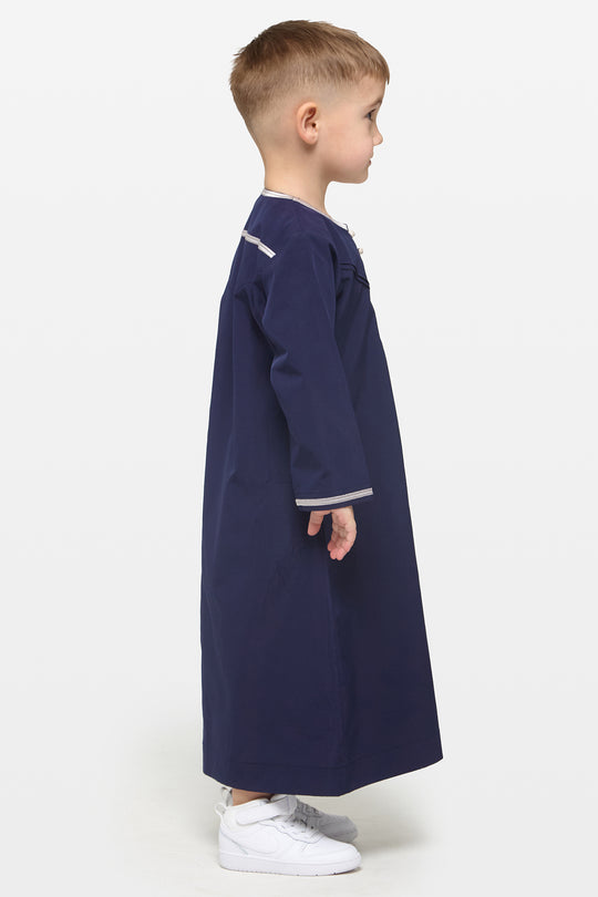 Maritime Blue & Wind Grey Emirati Kids Thobe - CAVE