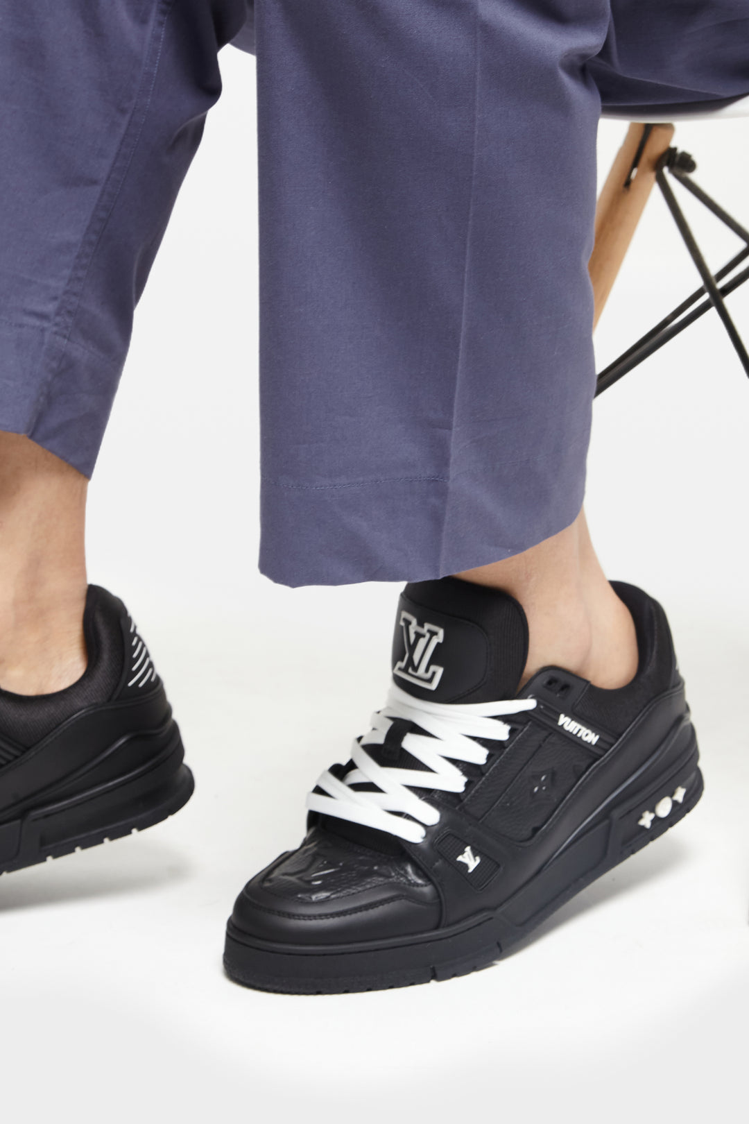 Blue Shadow Wide-Leg Elasticated Cotton Trousers