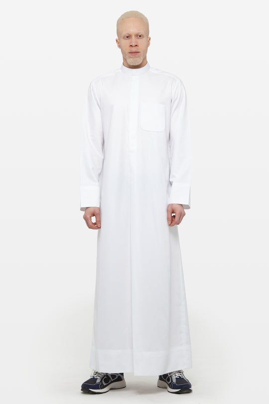 Snow White Kuwaiti Collar Thobe