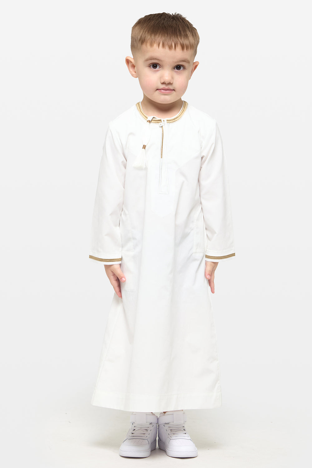 White & Gold Omani Kids Thobe - CAVE