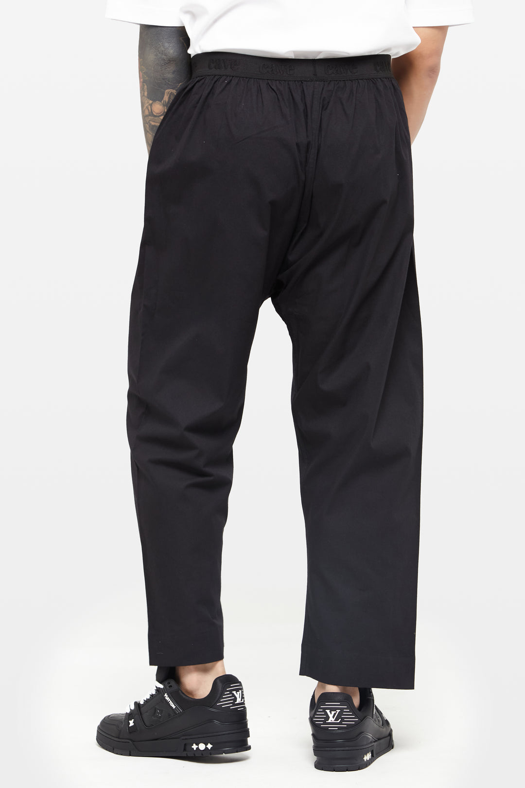 Jet Black Wide-Leg Elasticated Cotton Trousers