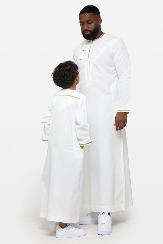 White & Gold Omani Kids Thobe - CAVE
