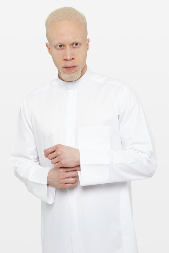 Snow White Kuwaiti Collar Thobe