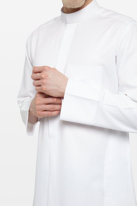 Snow White Kuwaiti Collar Thobe