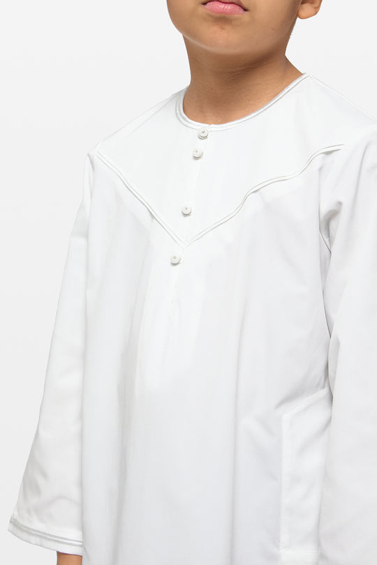 All White Emirati Kids Thobe - CAVE
