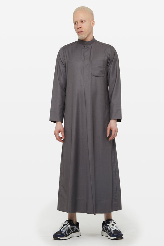 Dark Grey Kuwaiti Collar Thobe