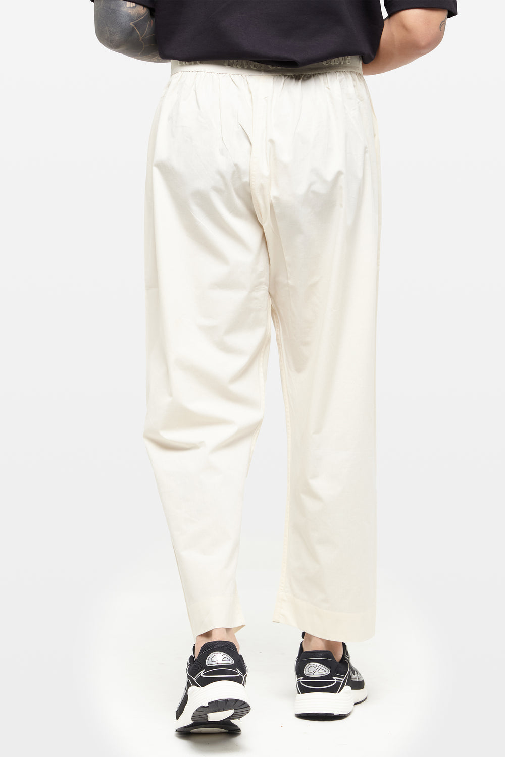 Pearled Ivory Wide-Leg Elasticated Cotton Trousers - CAVE