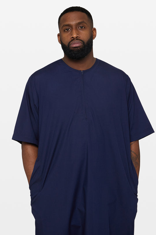 Maritime Blue Short Sleeve Moroccan Thobe - CAVE