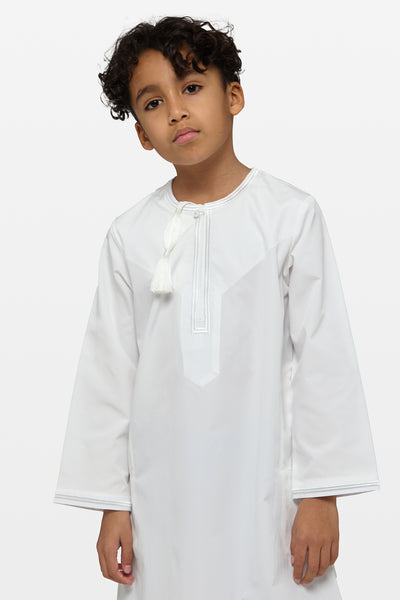 Triple White Omani Kids Thobe