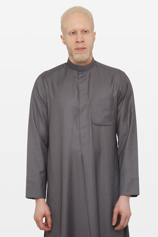 Dark Grey Kuwaiti Collar Thobe