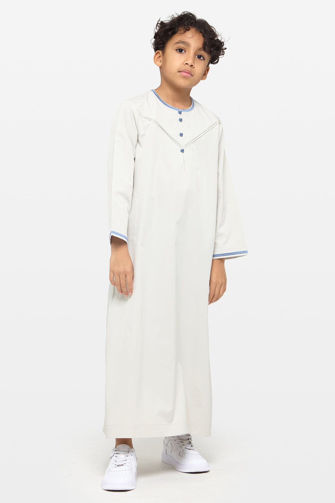 Moon Grey & Dusty Blue Emirati Kids Thobe - CAVE