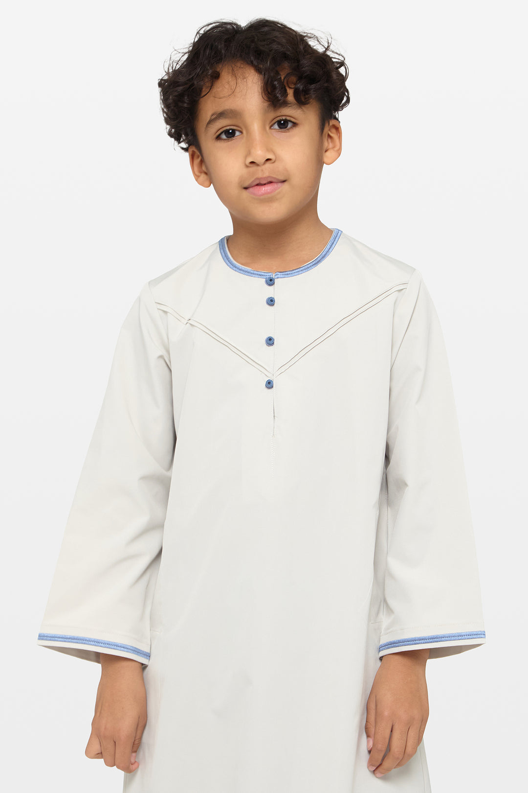 Moon Grey & Dusty Blue Emirati Kids Thobe - CAVE