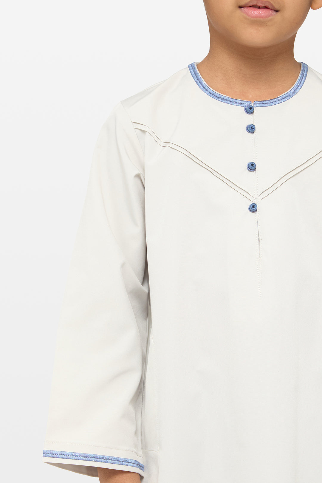 Moon Grey & Dusty Blue Emirati Kids Thobe - CAVE