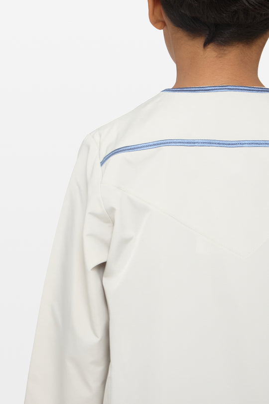 Moon Grey & Dusty Blue Emirati Kids Thobe - CAVE