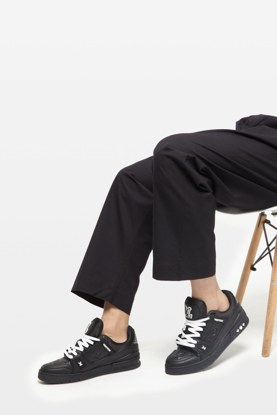 Jet Black Wide Leg Cotton Trousers - CAVE