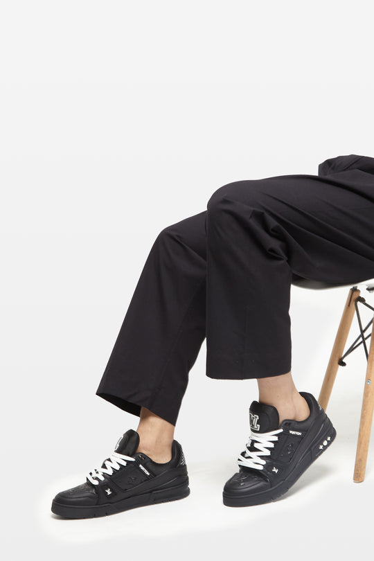 Jet Black Wide Leg Cotton Trousers - CAVE