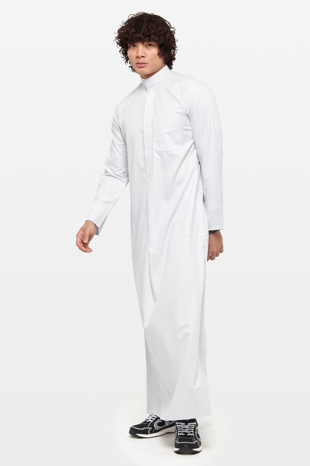 Wind Grey Kuwaiti Collar Thobe