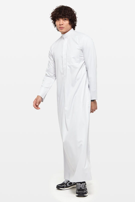 Wind Grey Kuwaiti Collar Thobe