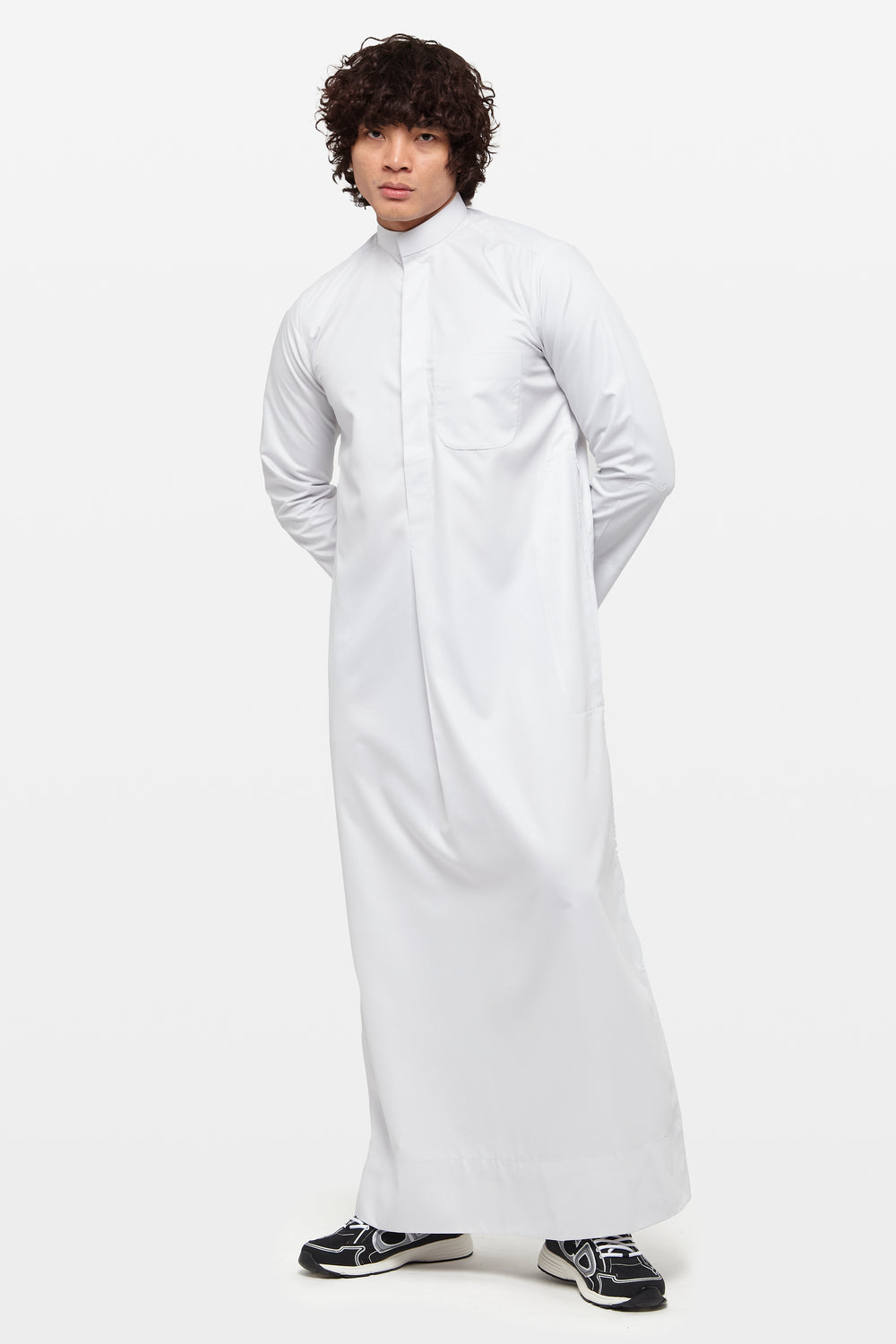 Wind Grey Kuwaiti Collar Thobe