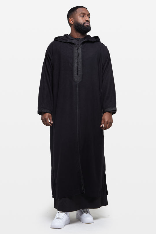 Pure Black Hooded Moroccan Thobe - CAVE